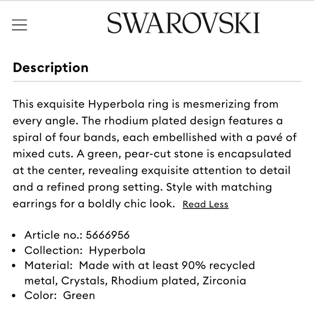 Swarovski Emerald Green and Silver Ring - Picture 2 of 8